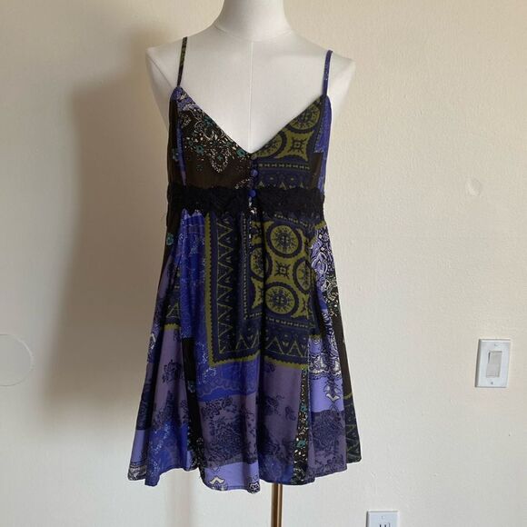 UO Dark Blue Azalea Lace Inset Frock Dress Size Small NWT - Picture 4 of 13